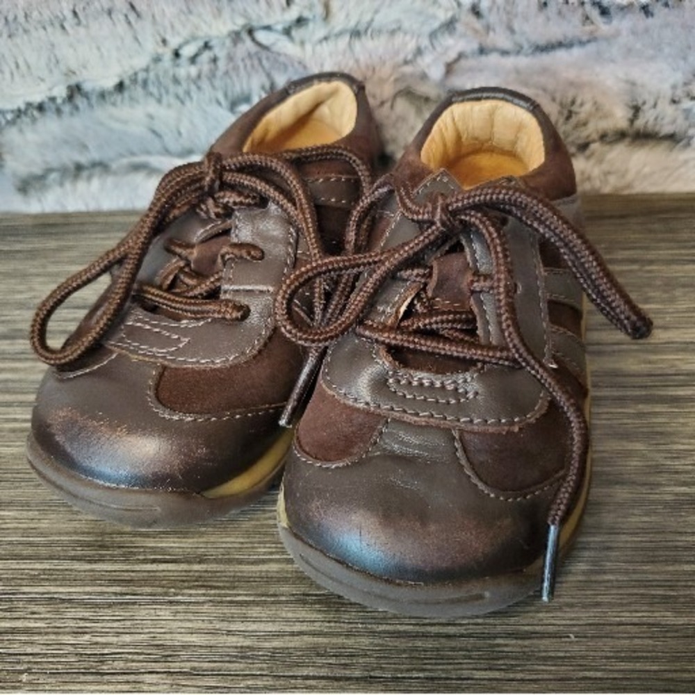 Stride‎ Rite Baby Toddler Size 4 Brown Leather First Walker Tie Shoes